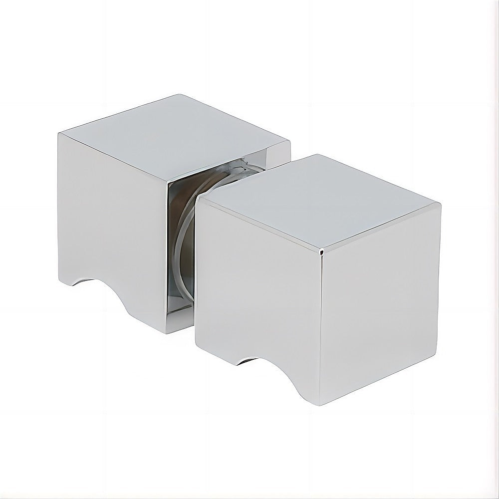 110x100cm Corner Frameless Shower Screen with Chrome Channel and Brass Hinges, Square Knob Handle