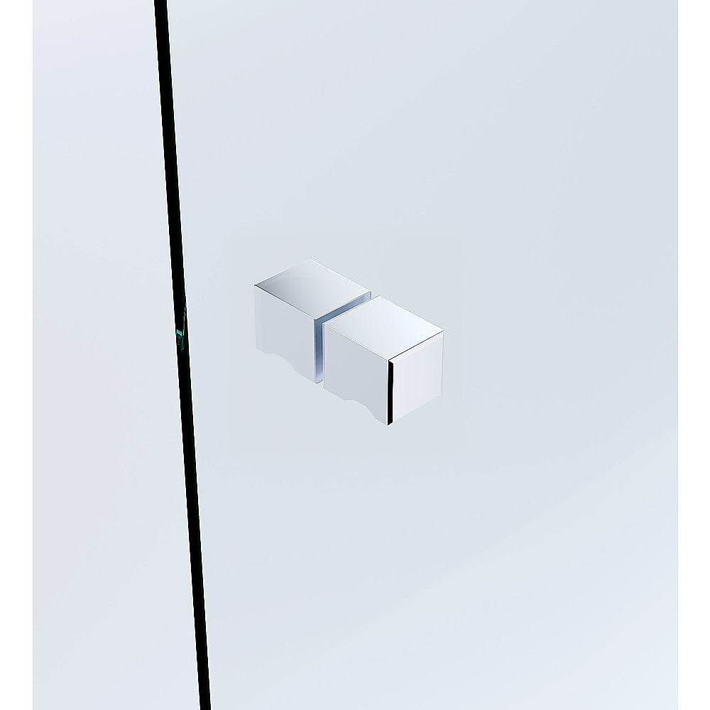 110x100cm Corner Frameless Shower Screen with Chrome Channel and Brass Hinges, Square Knob Handle