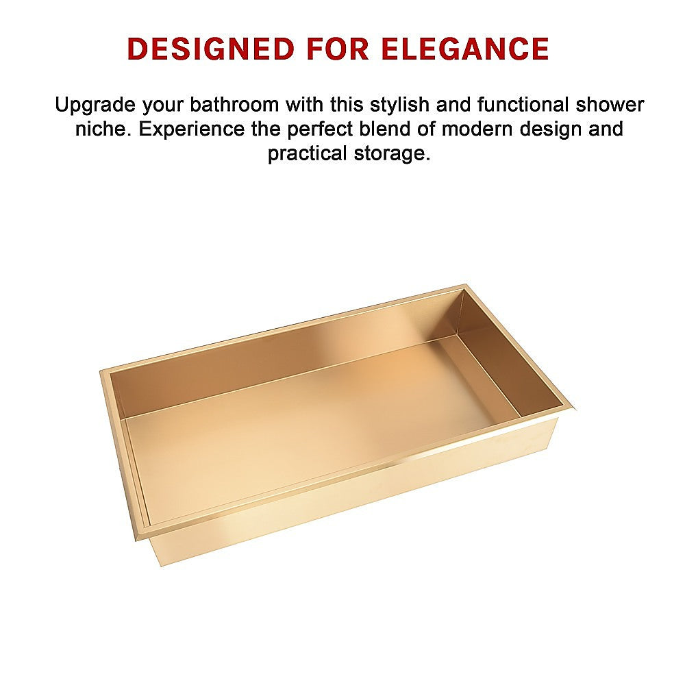 641 x 336 x 101mm Shower Niche Single Shelf Organizer No Tile Needed in Gold