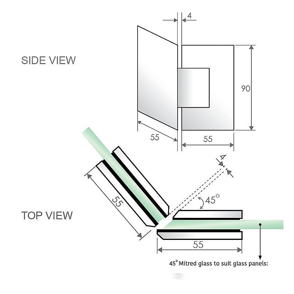 90cm Frameless Diamond Shower Screen with Chrome Brackets and SS Hinges, Square Knob Handle