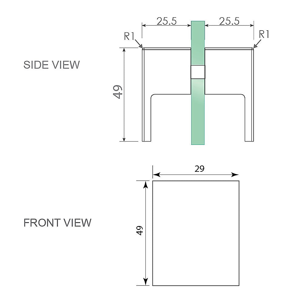 100cm Frameless Diamond Shower Screen – Gunmetal U-Brackets with SS Hinges & Square Double Pull Handle