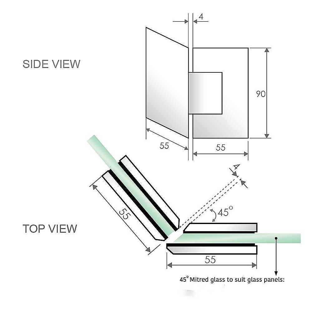 90cm Frameless Diamond Shower Screen – Channels with SS Hinges in Gunmetal, Square Knob Handles