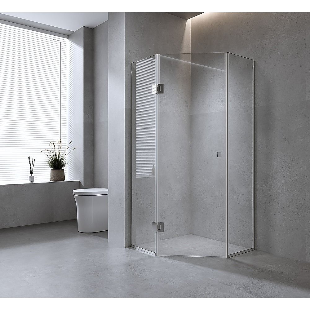 90cm Frameless Diamond Shower Screen – Channels with SS Hinges in Gold, Square Double Pull Handles
