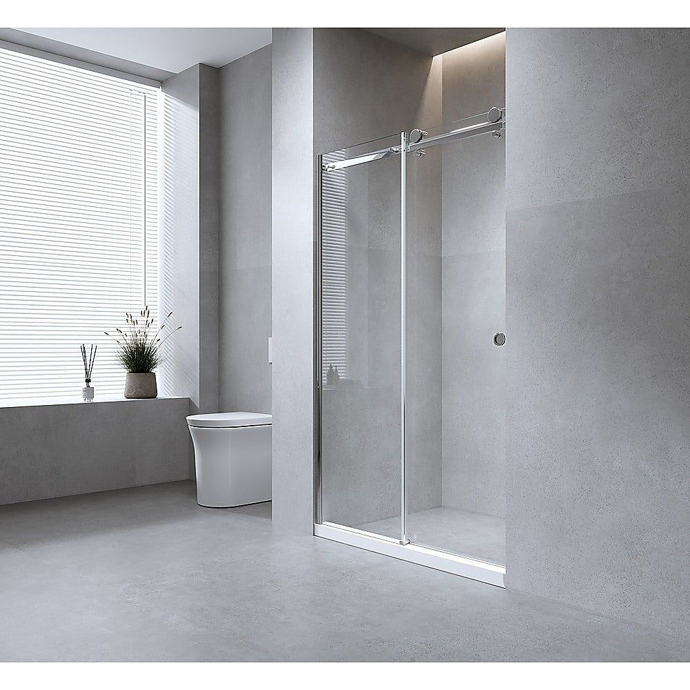 180cm Frameless Glass Sliding Shower Door – With Black Rail and U-Brackets for Modern Bathrooms