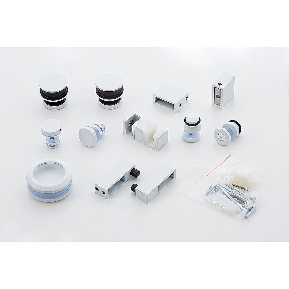 180cm Frameless Glass Sliding Shower Door with White Rail and Hardware