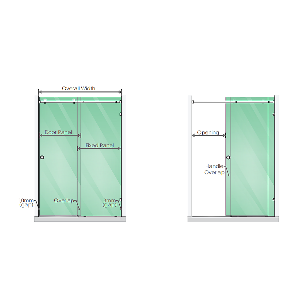 160x90cm Frameless Glass Sliding Corner Shower with Nickel Rail and Hardware