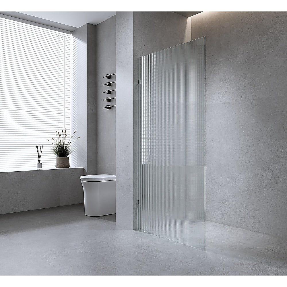 90cm Reeded Single Shower Glass Screen with Nickel U-brackets & Square Pole