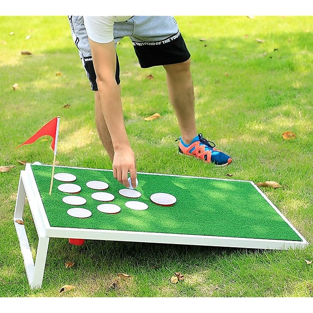 Golf Cornhole Game With Chipping Mats, Golf Balls, Putters