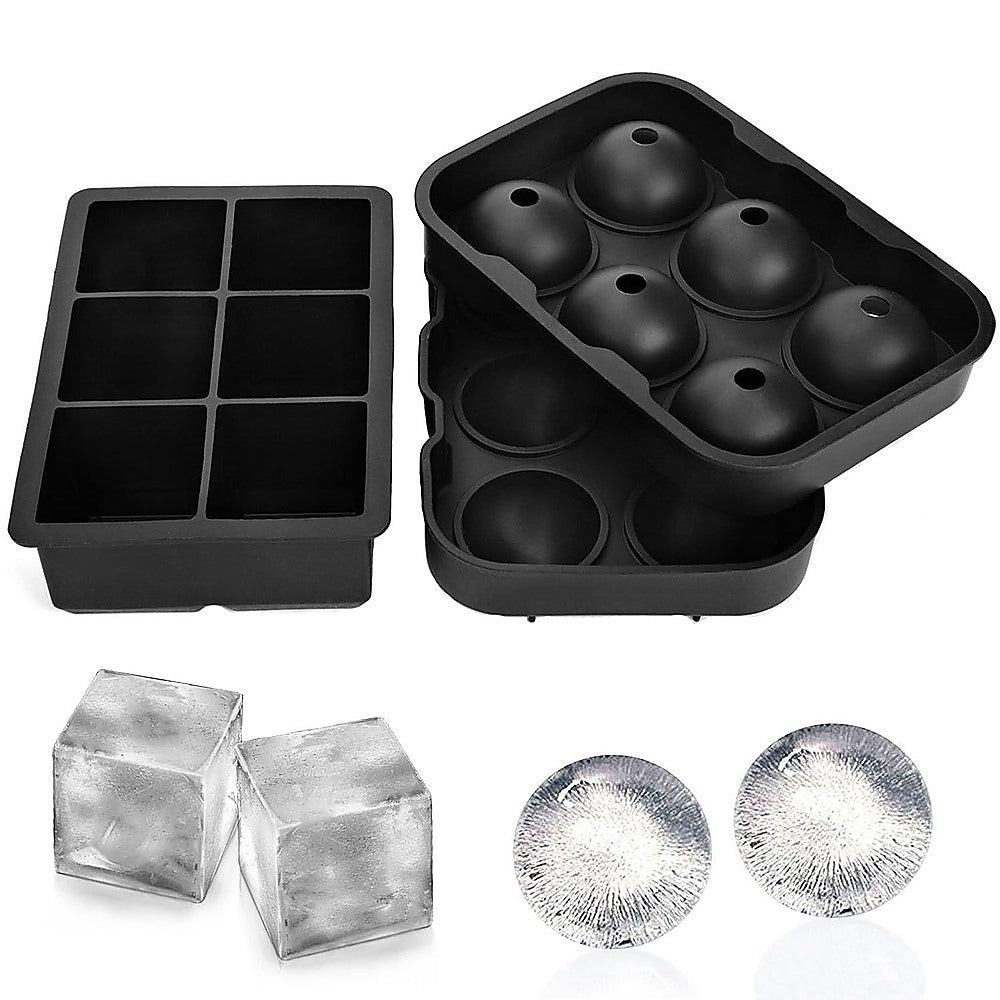 2x Ice Cube Tray Ball Mould Cube Silicone For Whisky Cocktails