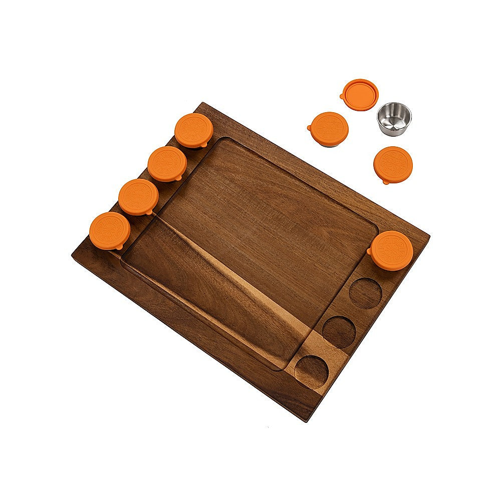 Serving Tray Double Sided Charcuterie Board 8 Sauce Cups Gift