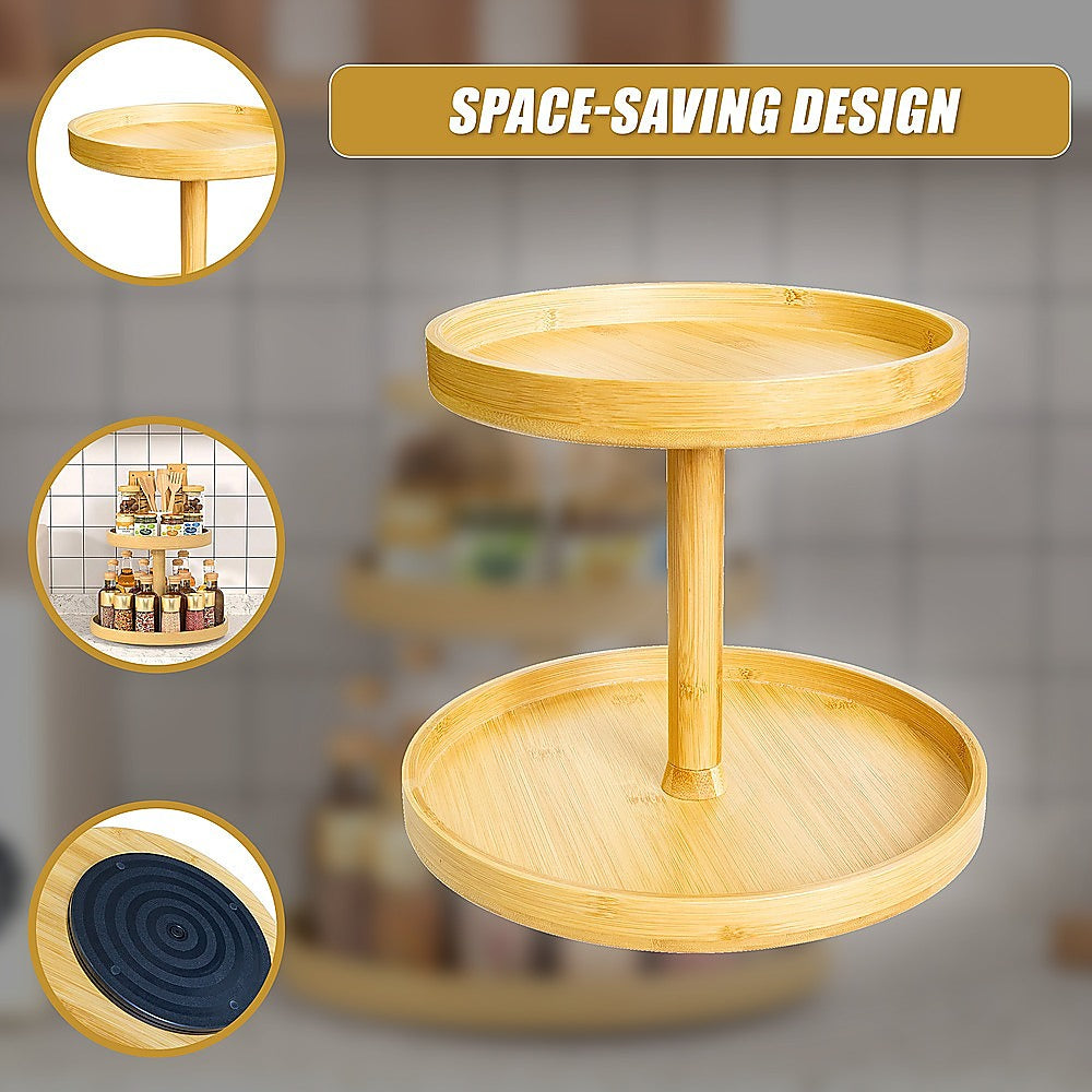 2-Tier Bamboo Lazy Susan Turntable Organizer for Kitchen Counter Cabinet