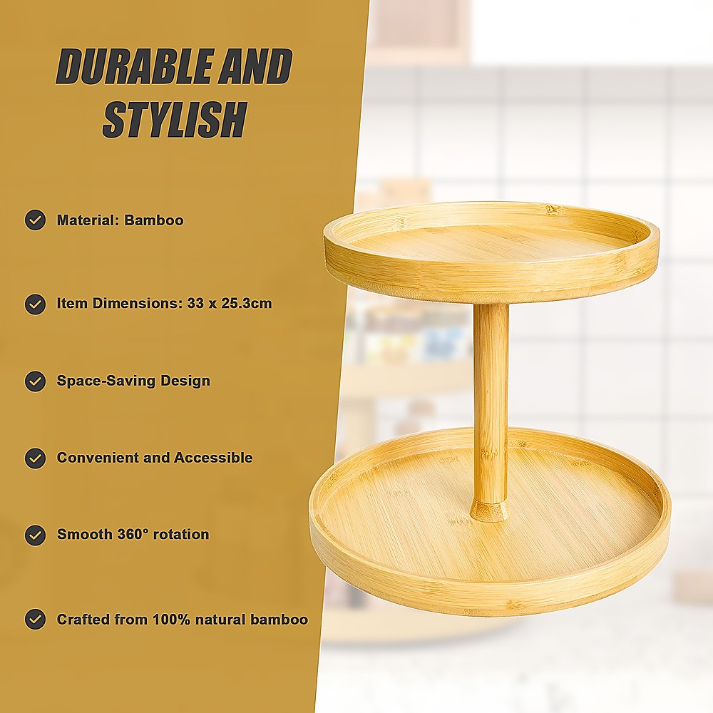 2-Tier Bamboo Lazy Susan Turntable Organizer for Kitchen Counter Cabinet