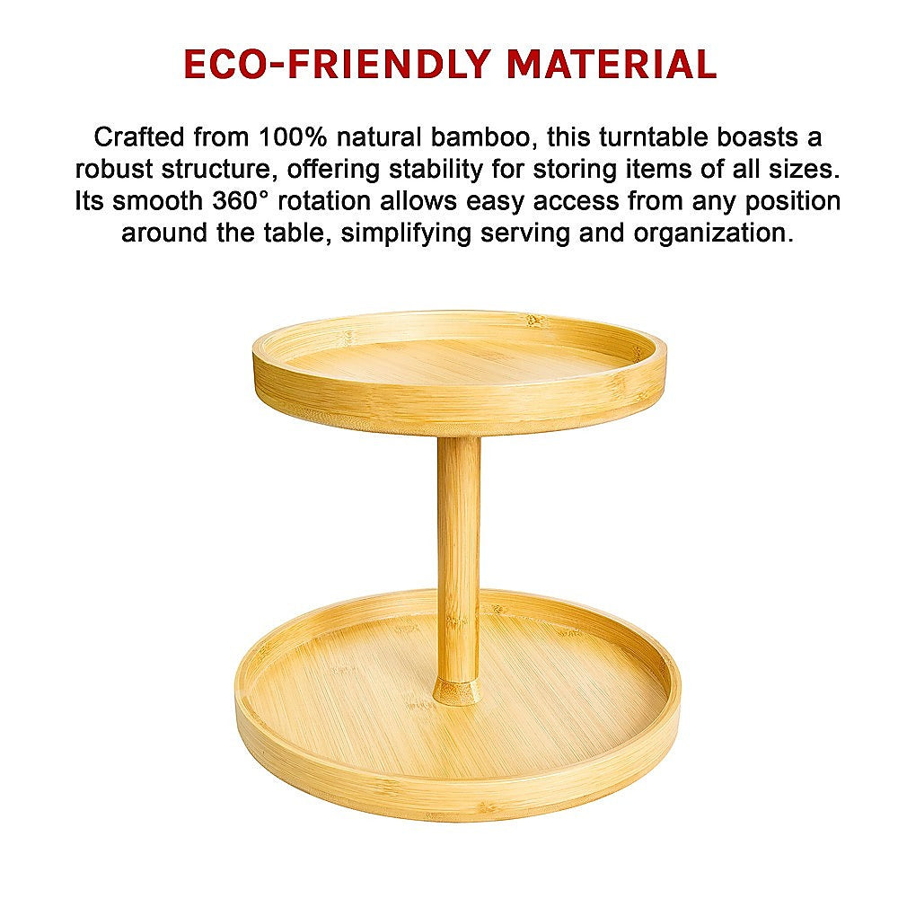 2-Tier Bamboo Lazy Susan Turntable Organizer for Kitchen Counter Cabinet