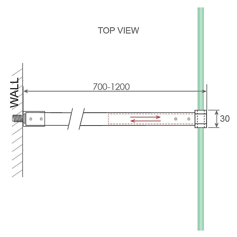80x200cm Single Shower Glass Screen with Chrome U-brackets & Round Pole