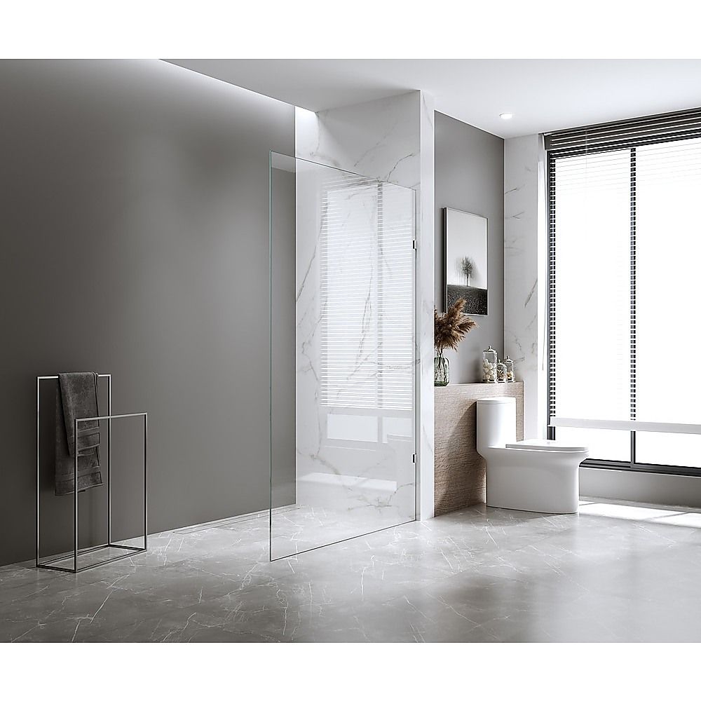 110x210cm Glass Shower Screen with Black F-Brackets and Square Pole