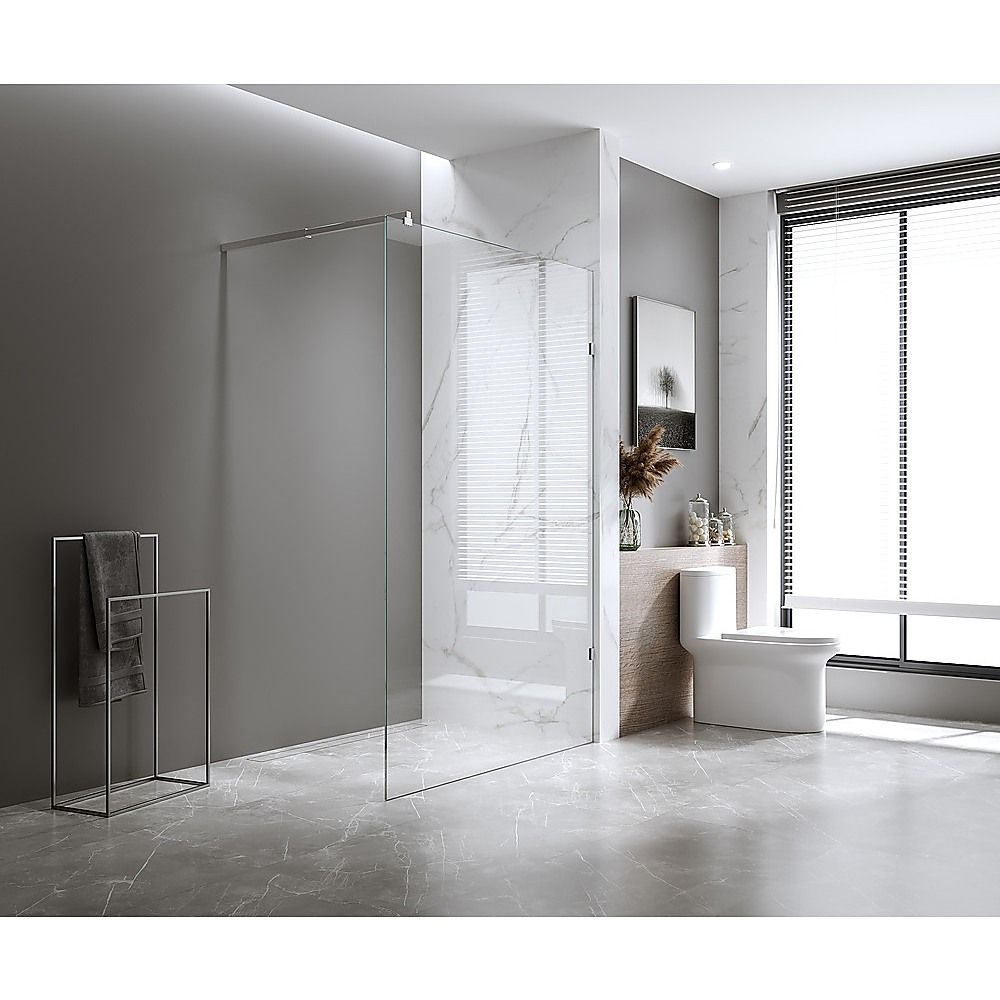 110x210cm Glass Shower Screen with Black F-Brackets and Square Pole