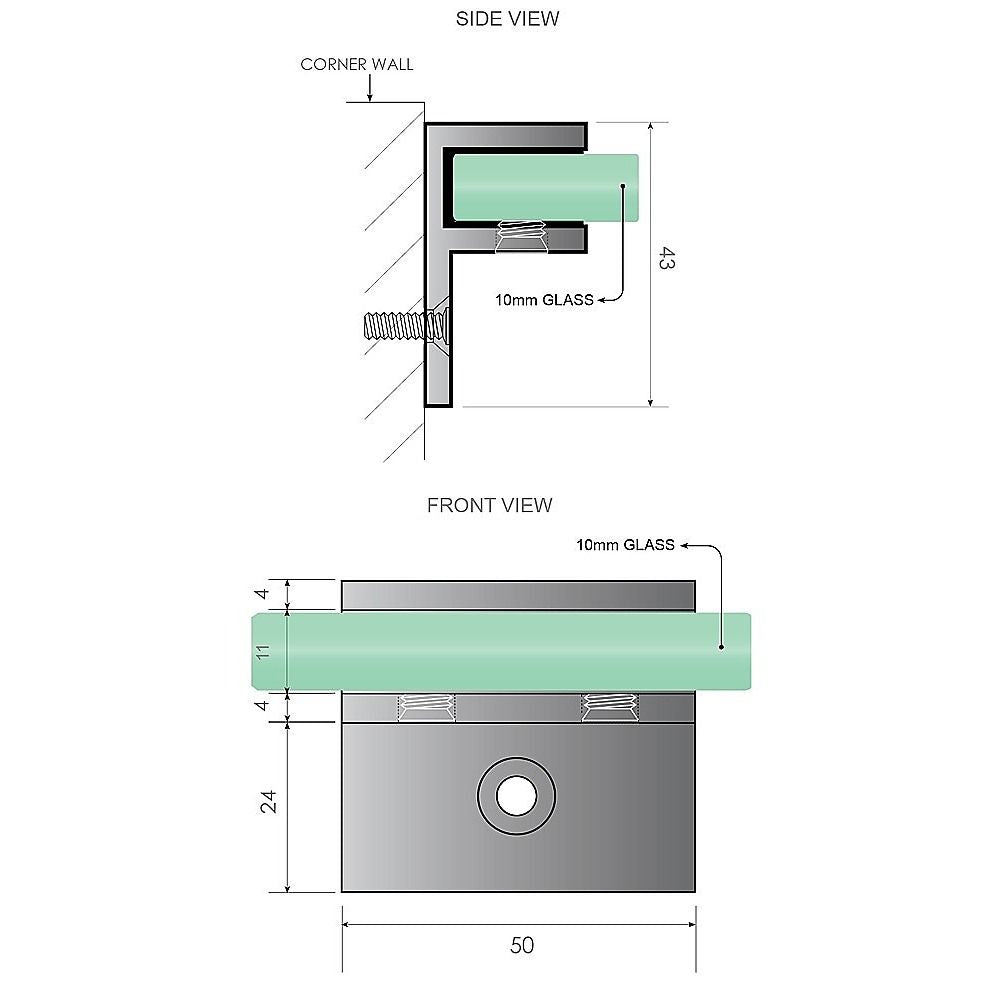 110x210cm Glass Shower Screen with Black F-Brackets and Square Pole