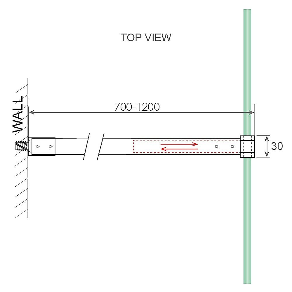 110x210cm Glass Shower Screen with Black F-Brackets and Square Pole
