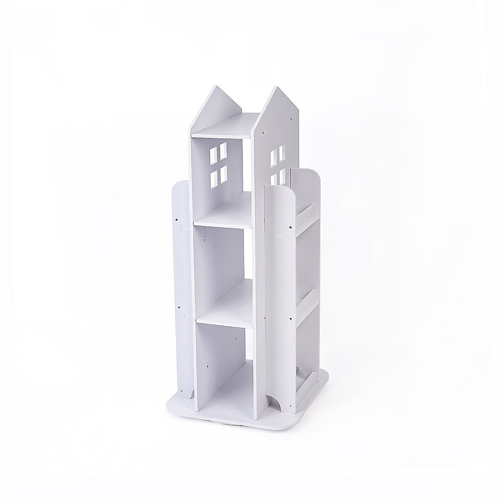 Rotating Bookcase Bookshelf Kid's Book Organiser Rack Wooden Castle Display Shelf