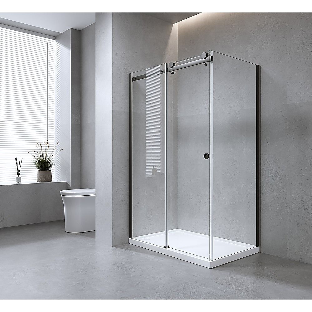 Frameless Glass Sliding Shower Door Hardware Rail Set White