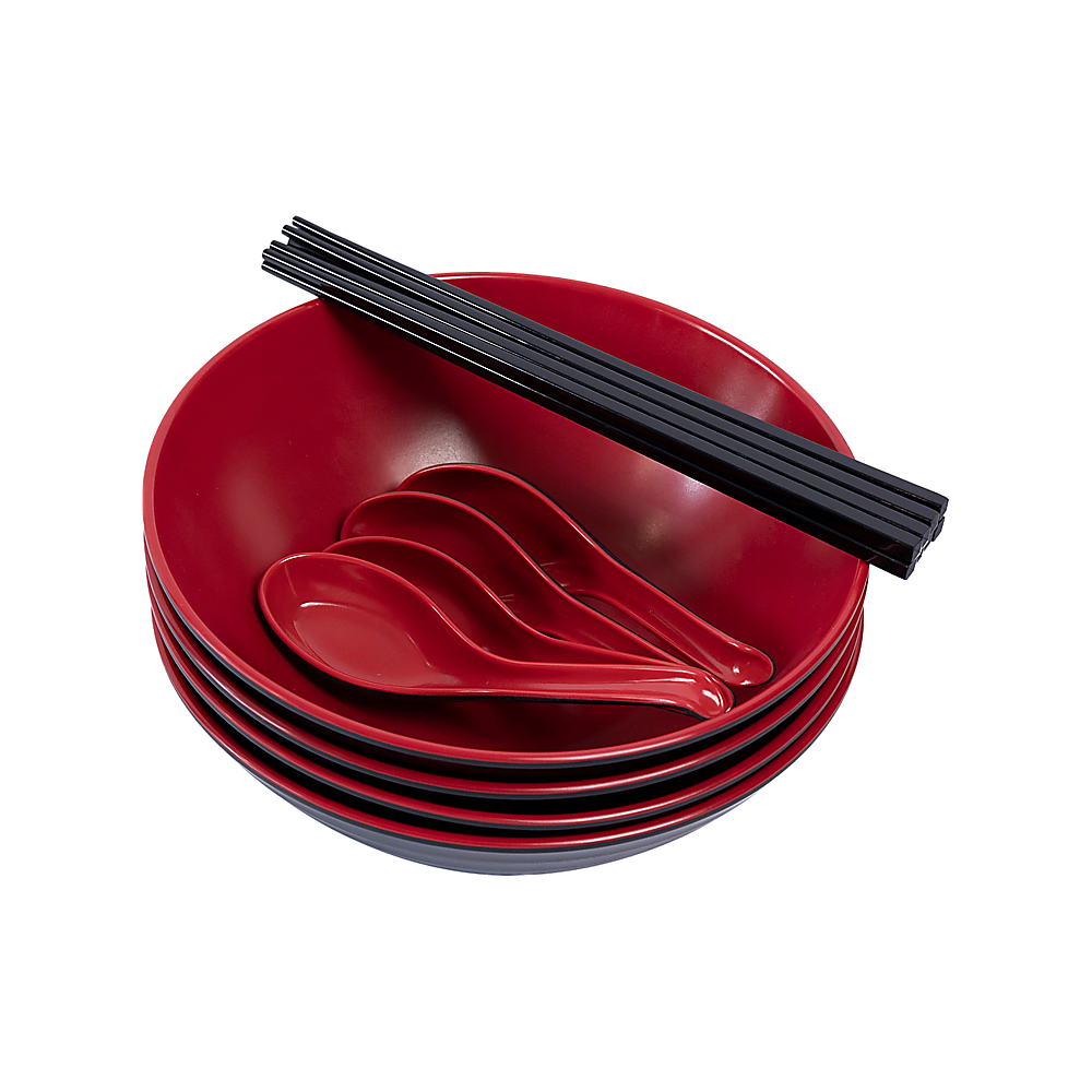 12 Piece Ramen Noodle Bowl with Spoon and Chopsticks Black Red