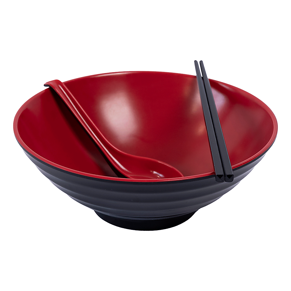 12 Piece Ramen Noodle Bowl with Spoon and Chopsticks Black Red
