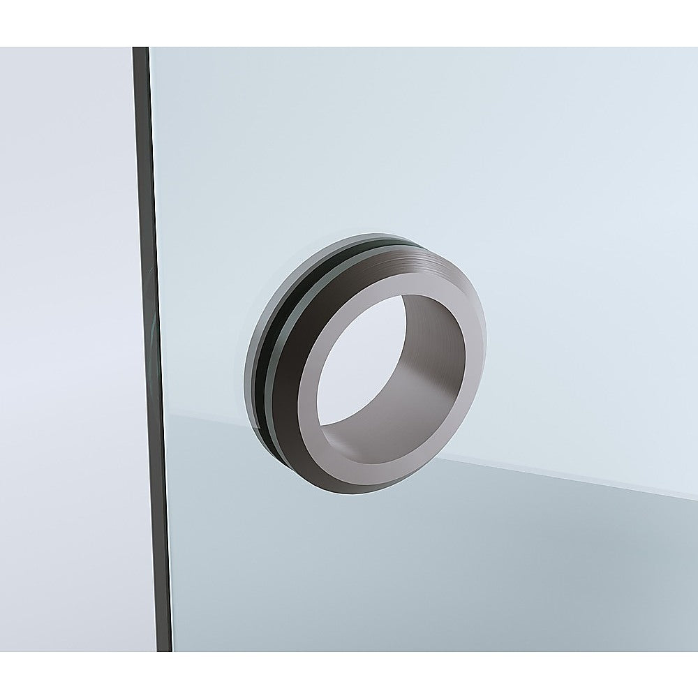 90cm Frameless Diamond Shower Screen with Gunmetal Brackets and Brass Hinges, Round Handle