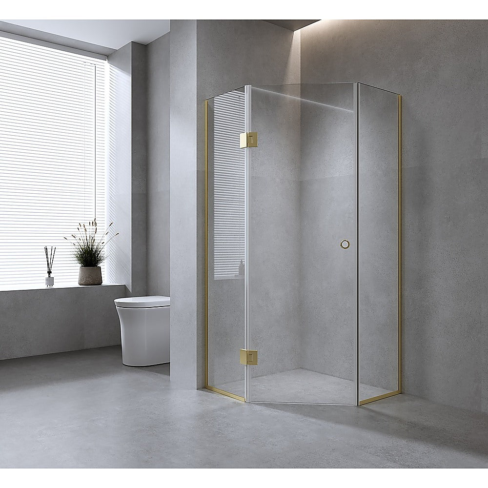 100cm Frameless Diamond Shower Screen with Gold Channels and SS Hinges