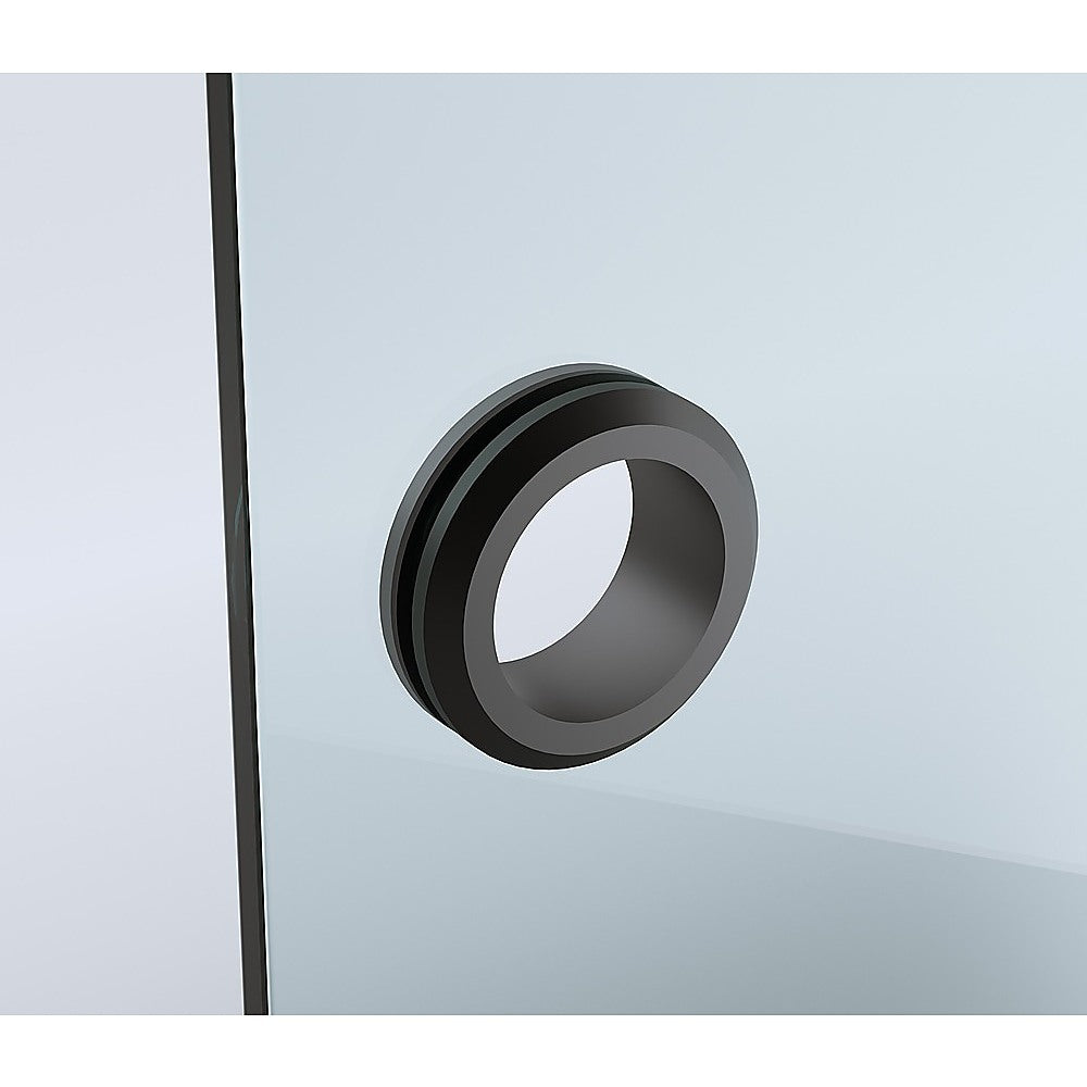 90cm Frameless Diamond Shower Screen with Black Channels and Brass Hinges & Round Handle
