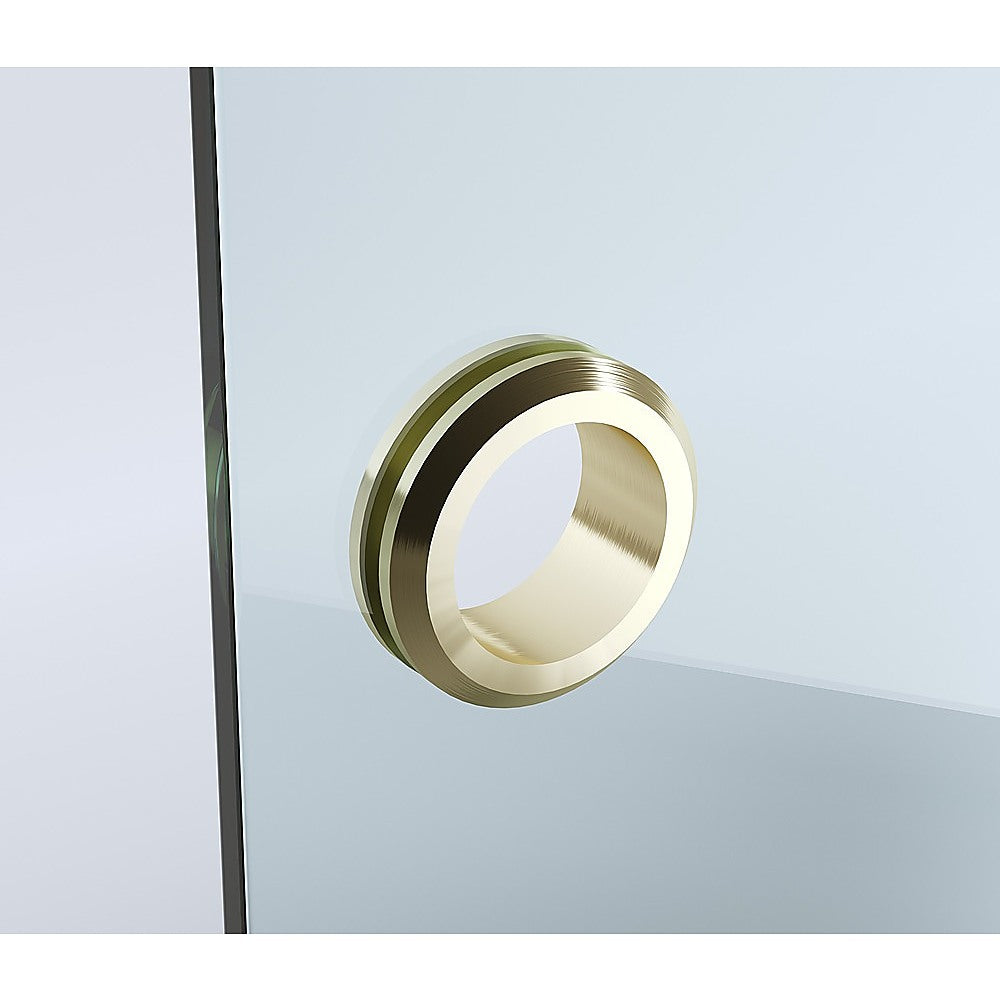 90cm Frameless Diamond Shower Screen with Gold Channels and Brass Hinges & Round Handle