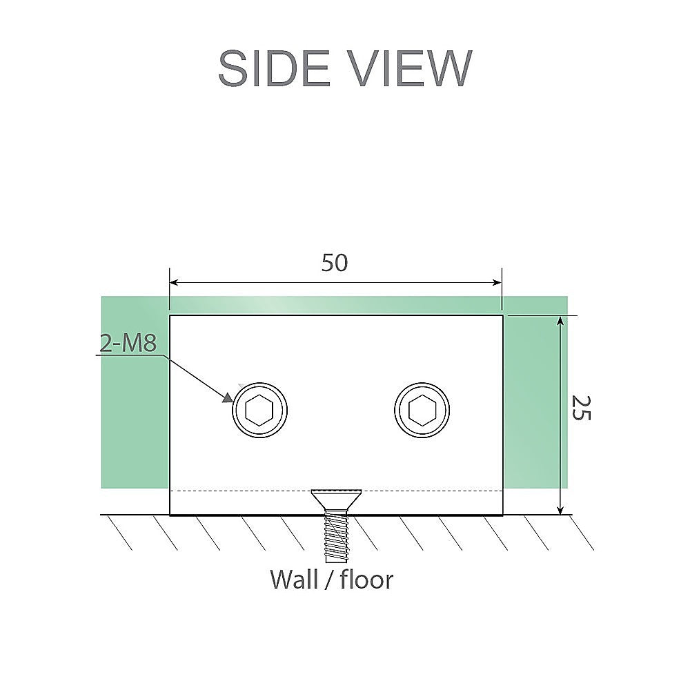 100x80cm Corner Frameless Shower Screen with Chrome Brackets and SS Hinges