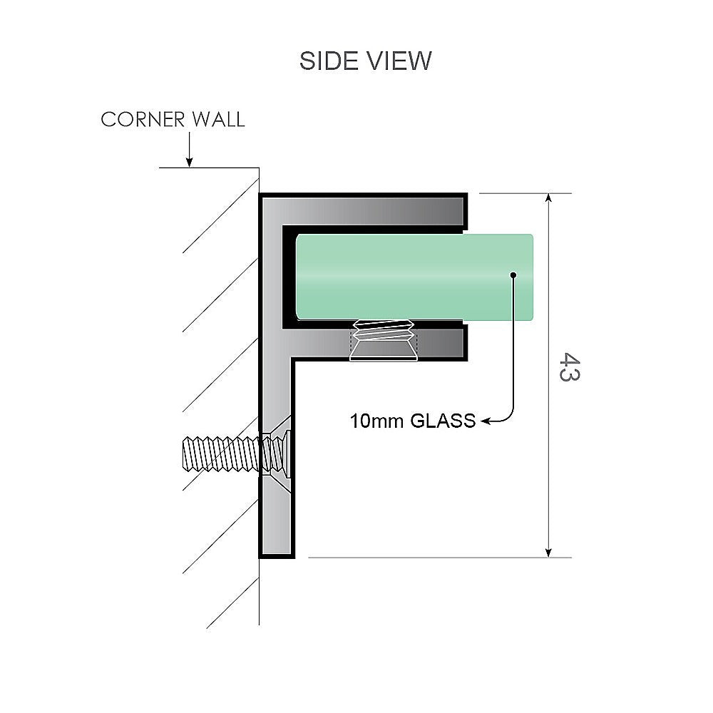 100x80cm Corner Frameless Shower Screen with Chrome Brackets and SS Hinges