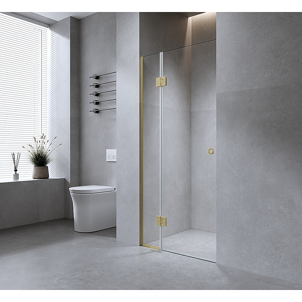 90cm Wall to Wall Frameless Shower Screen with Nickel Channel and SS Hinges , Round Handle
