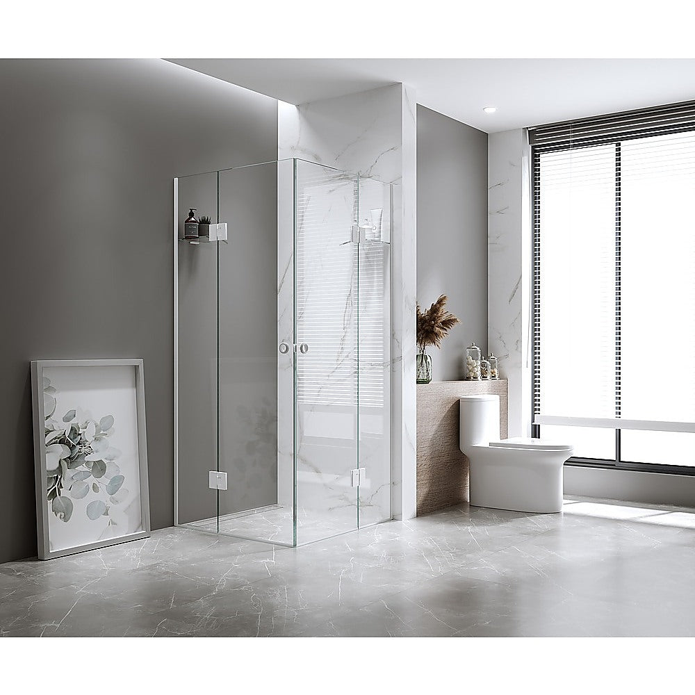 120x120cm Double Door Corner Shower with White Channels and SS Hinges, Round Handle