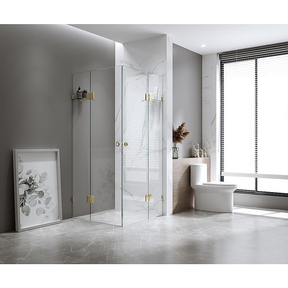 90x100cm Double Door Corner Shower – Gold U-Brackets with SS Hinges for Contemporary Bathrooms
