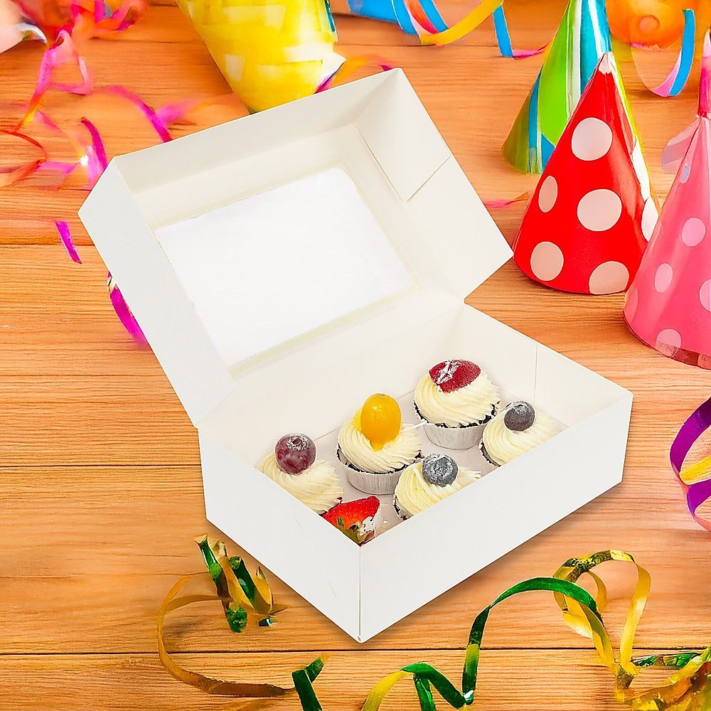 Cupcake Box 6 Holes Window Cake Party Favour 100 Boxes