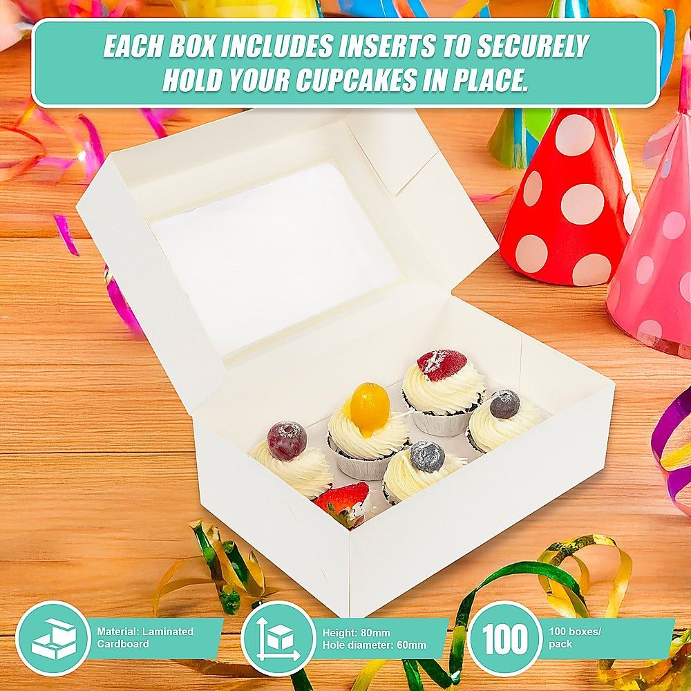 Cupcake Box 6 Holes Window Cake Party Favour 100 Boxes