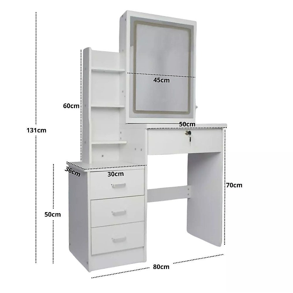 Dressing Table LED Makeup Mirror Stool Set Vanity Desk With Drawer Lighted