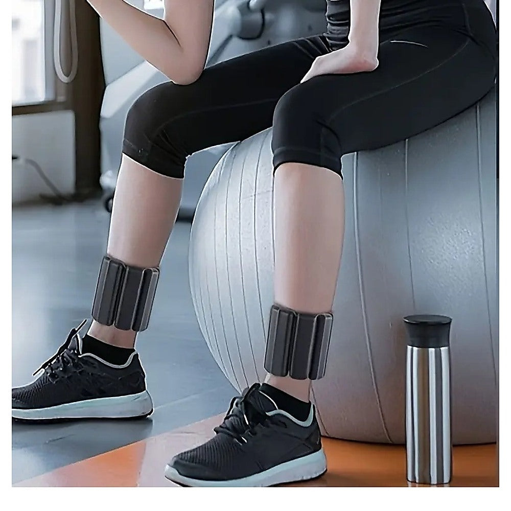 2-Piece Ankle & Wrist Weights – 2kg Pair Adjustable Workout Bangles Black