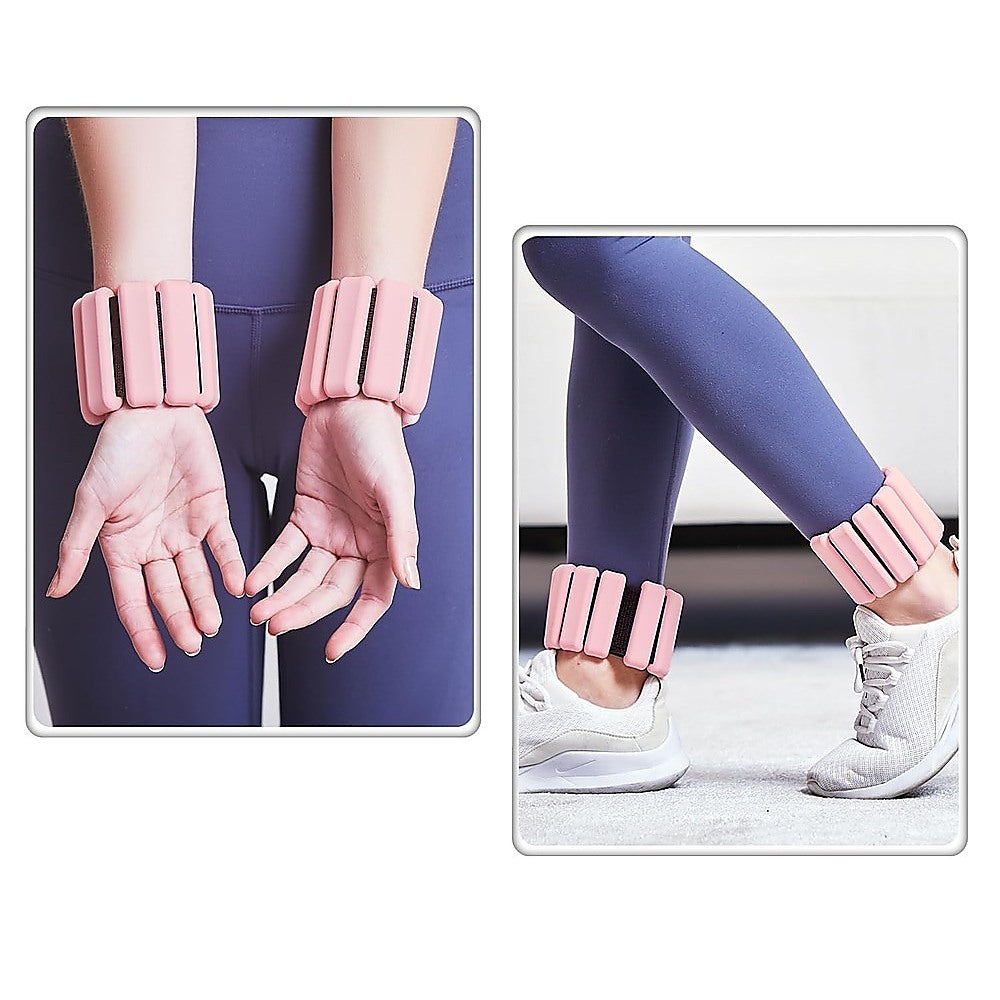 2-Piece Ankle & Wrist Weights – 1kg Pair Adjustable Workout Bangles Pink