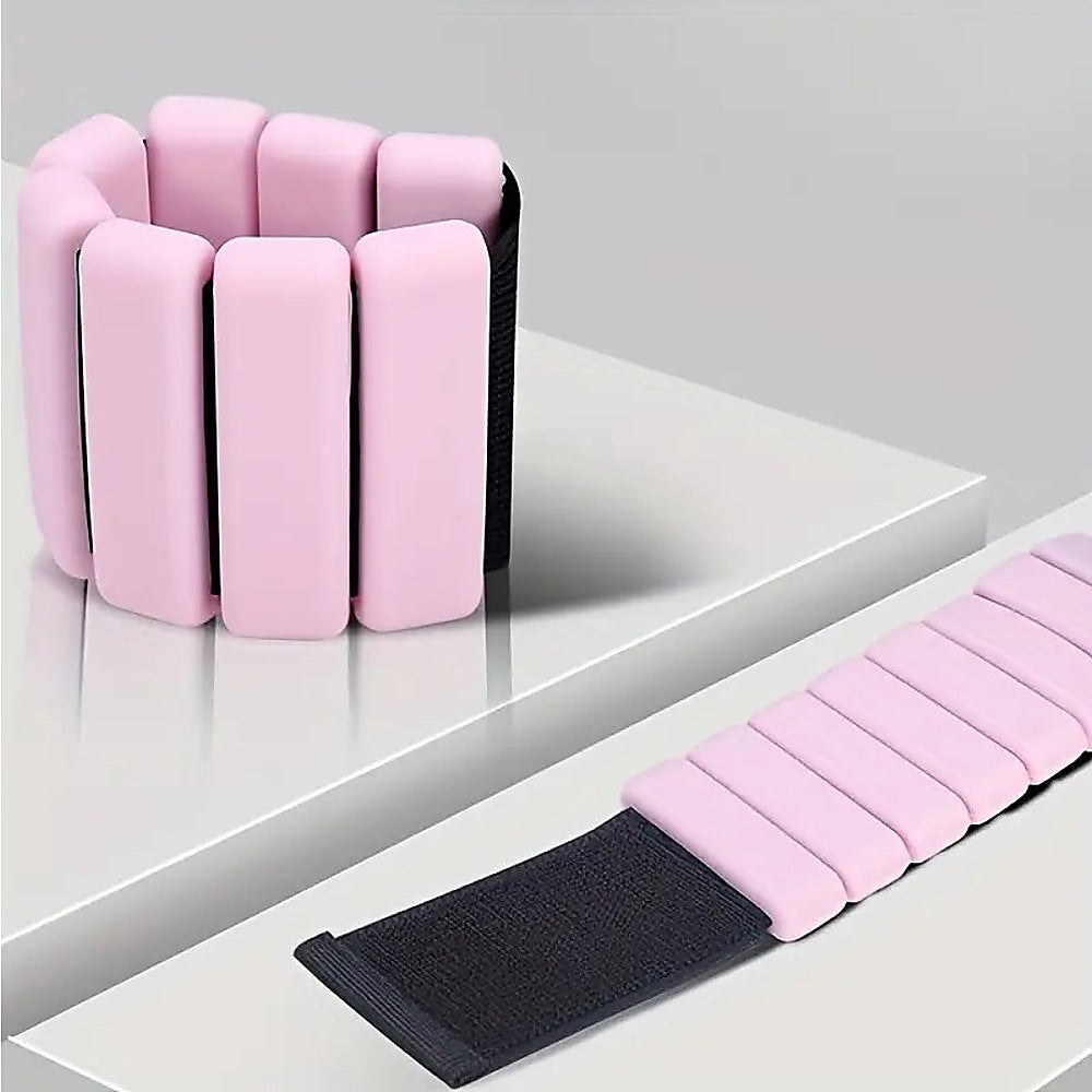 2-Piece Ankle & Wrist Weights – 2kg Pair Adjustable Workout Bangles Pink