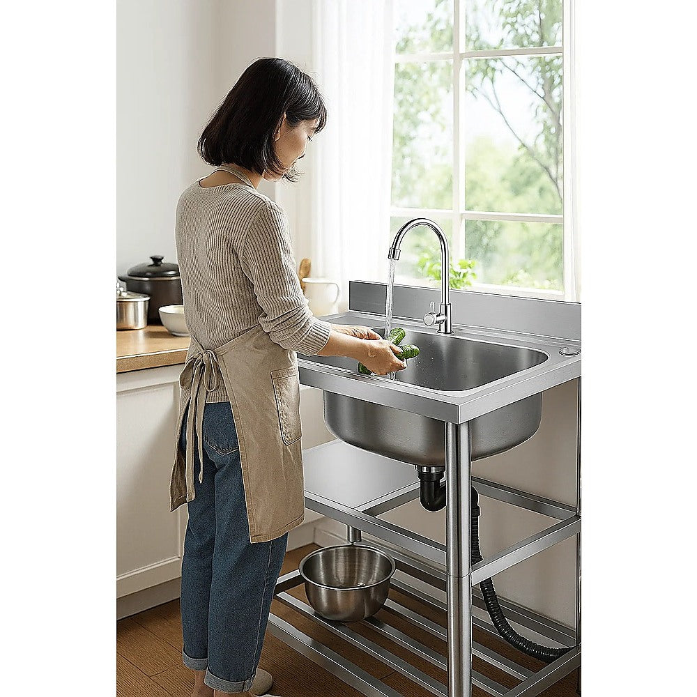 Freestanding Stainless Steel Kitchen Sink 120x50x80cm – Commercial Utility Wash Basin