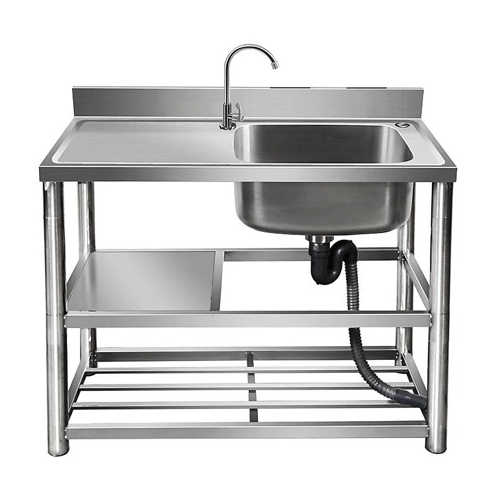 Freestanding Stainless Steel Kitchen Sink 120x50x80cm – Commercial Utility Wash Basin