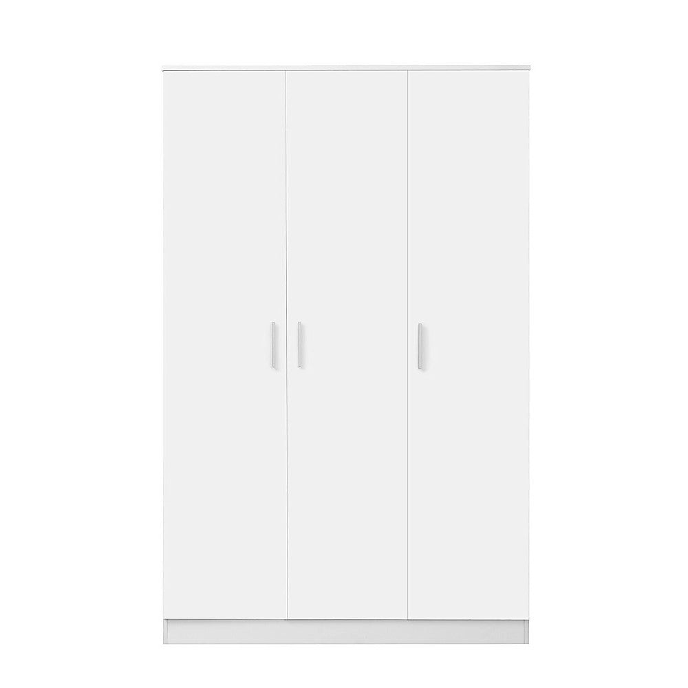 3 Door White Gloss Wardrobe – White Handles, Hanging Rail & Shelves