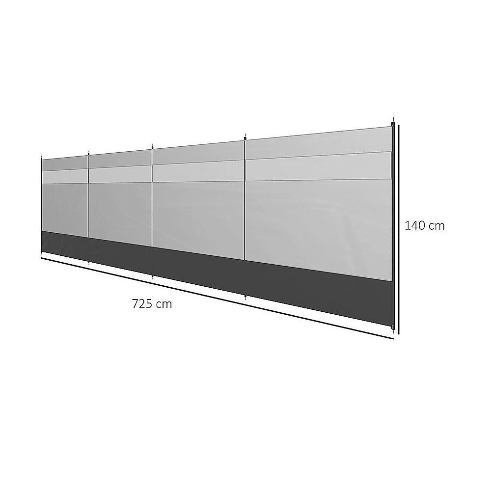 Camping Windbreak with Clear Windows & Bag – 725x140cm Grey