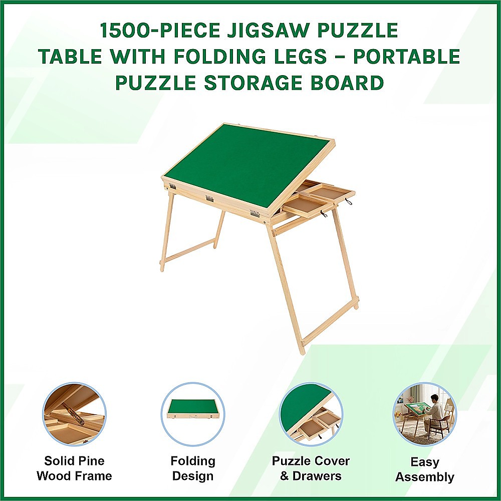 1500-Piece Jigsaw Puzzle Table with Folding Legs – Portable Puzzle Storage Board