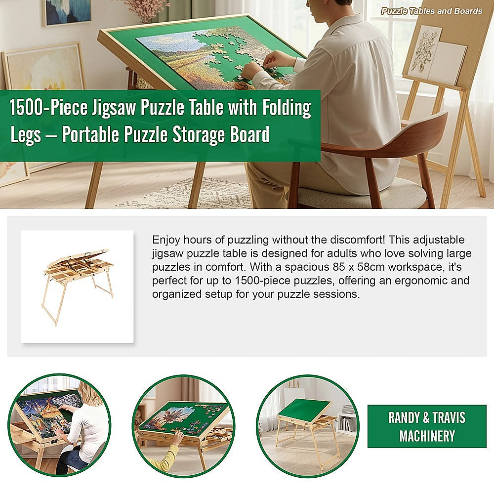 1500-Piece Jigsaw Puzzle Table with Folding Legs – Portable Puzzle Storage Board