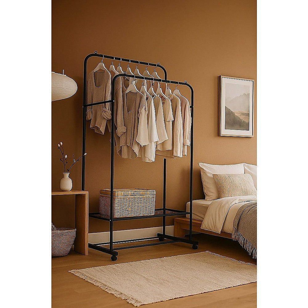 Double Clothes Rack Metal Garment Rail 80x150cm – Heavy Duty Hanging Shelf Storage