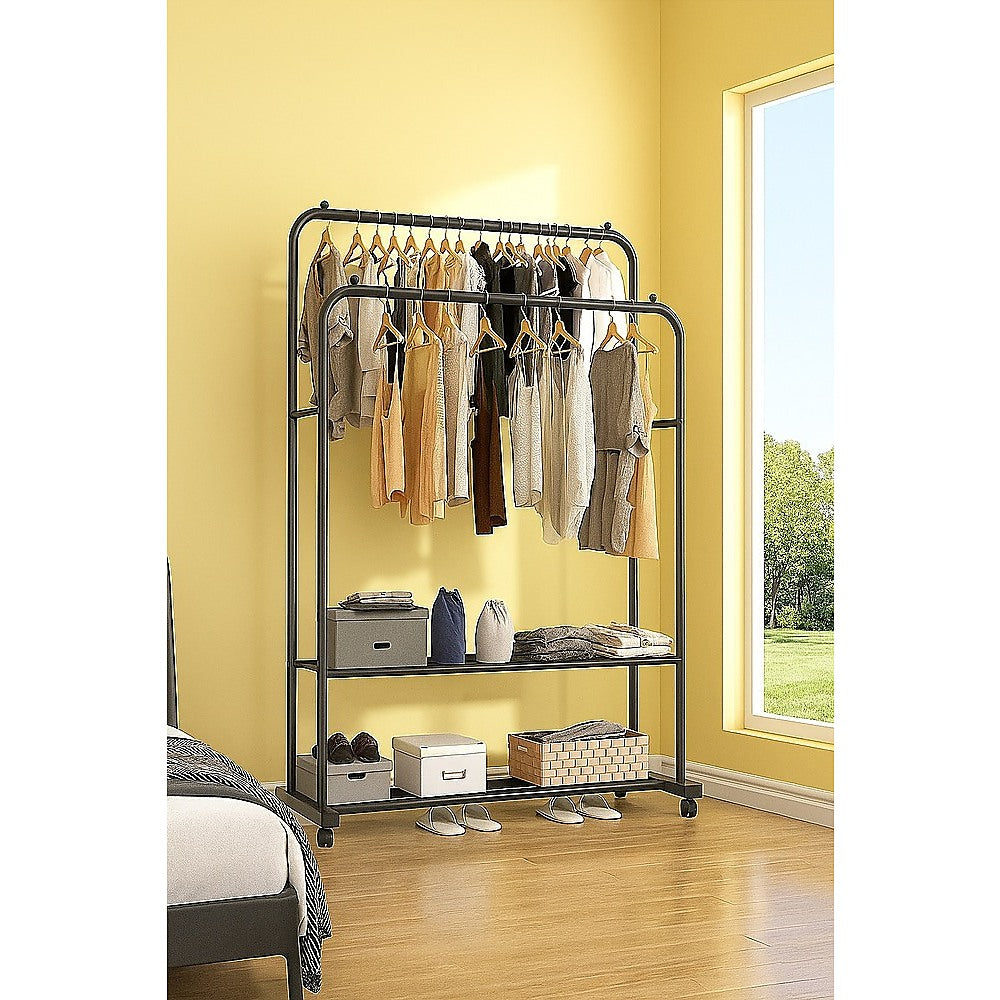Double Clothes Rack Metal Garment Rail 80x150cm – Heavy Duty Hanging Shelf Storage
