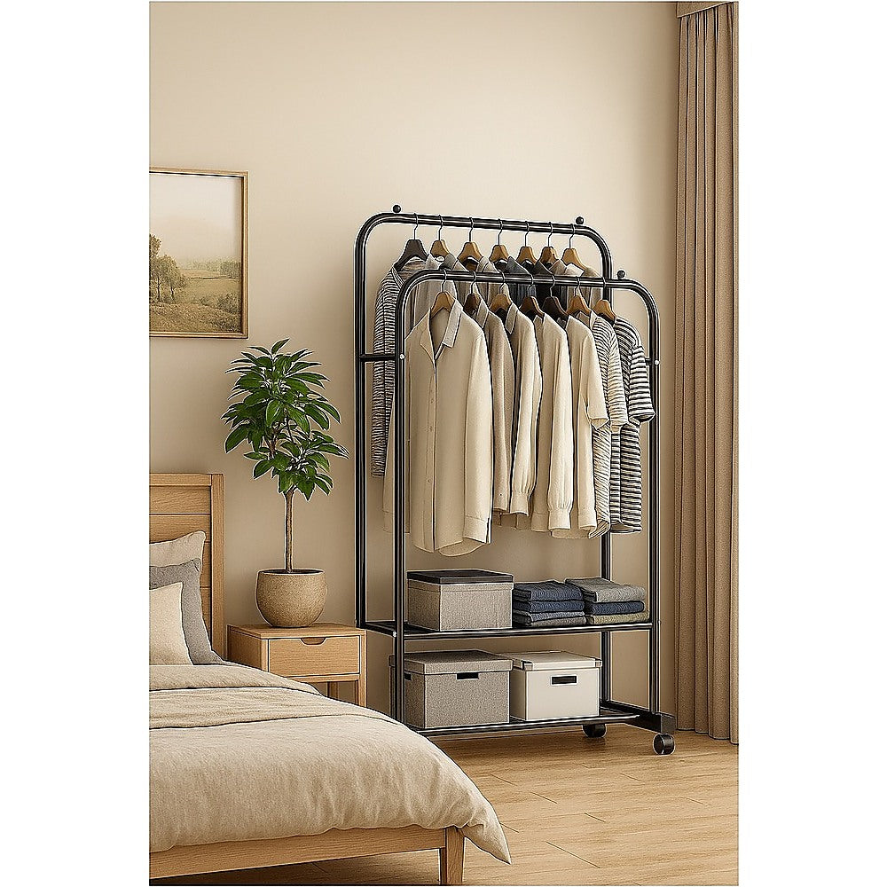 Double Clothes Rack Metal Garment Rail 80x150cm – Heavy Duty Hanging Shelf Storage